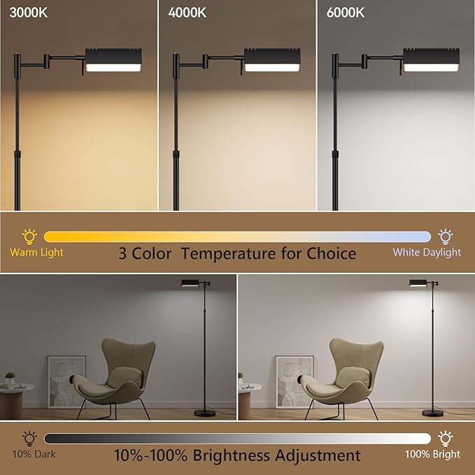 SUNMORY Dimmable LED Pharmacy Floor Lamp, 16W/1500LM Bright Reading Floor Lamp