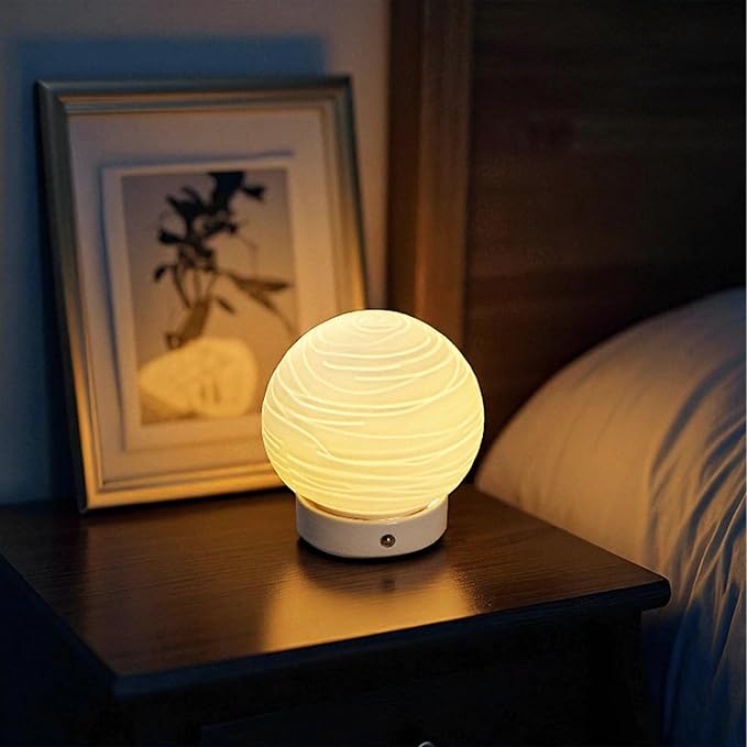 JHY DESIGN 3 Colors Bedside Rechargeable Table Lamp 6.5" H Globe Shade Battery
