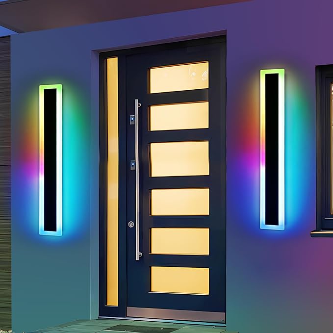 Widened 2 Pack Modern Outdoor Wall Sconces, 31.4inch RGB Dimmable LED Lights