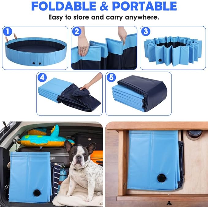 63" Large Dog Pool with Sprinkler, 2-in-1 Foldable Swimming Pool Non-Slip Hard Plastic Splash Sprinkler Kiddie Pool for Outdoor Backyard Kids Dogs Ducks and Pet Baths