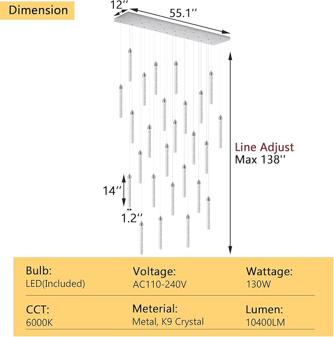 Rectangular Chandeliers 26-Lights Long Light
