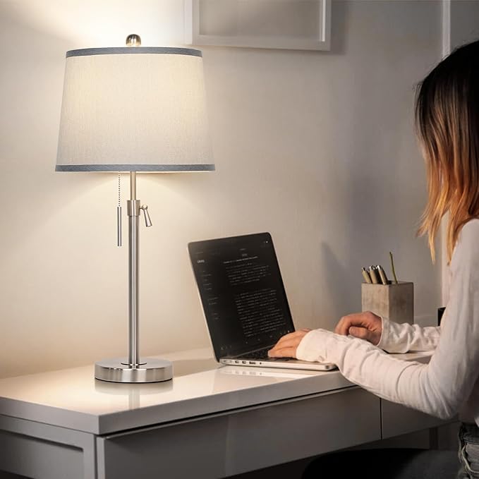 Table Lamps Set of 2, Bedside Lamp Silver Tall Table Lamps