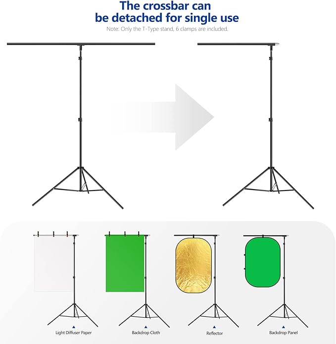 NEEWER T-Shaped Background Backdrop Support Stand Kit, 8.5ft/2.6m Tall