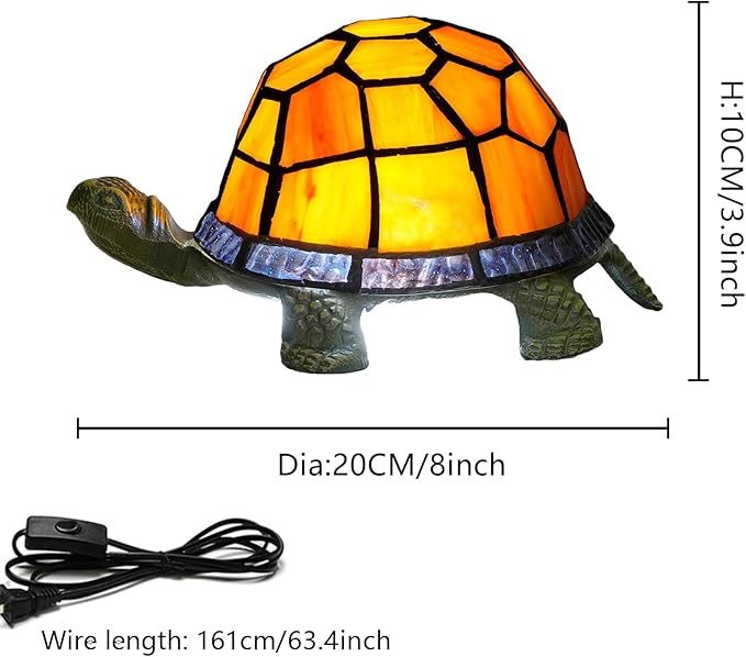 Orange Turtle Lamp Tiffany Bedside Table Lamp Retro Decor Art Nightstand Light