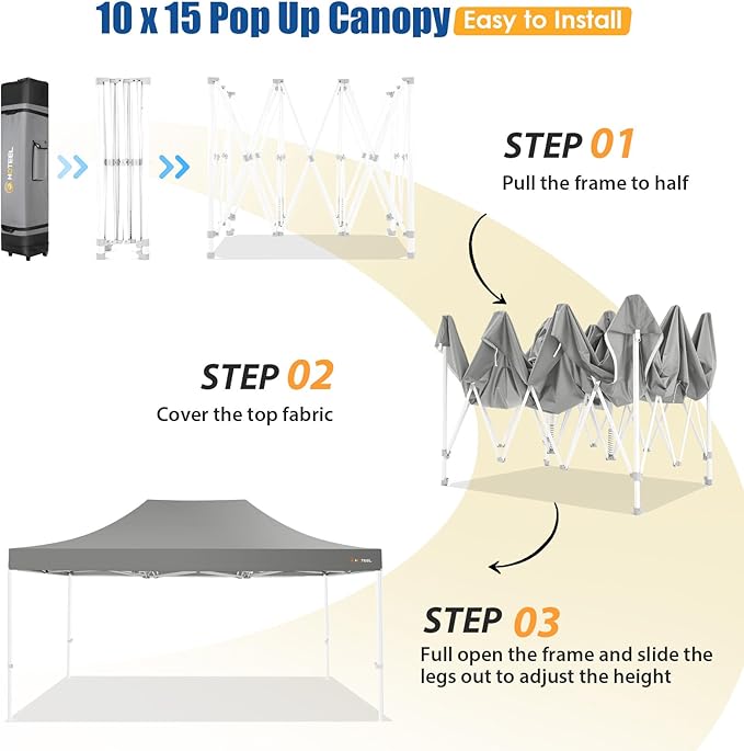HOTEEL 10x15 Pop up Canopy Tent for Parties, Heavy Duty Easy Setup Tent Without Sidewalls, Outdoor Commercial Instant Gazebo for Wedding Event, with Roller Bag & Sand Bags, Grey(Hexagonal Frame)
