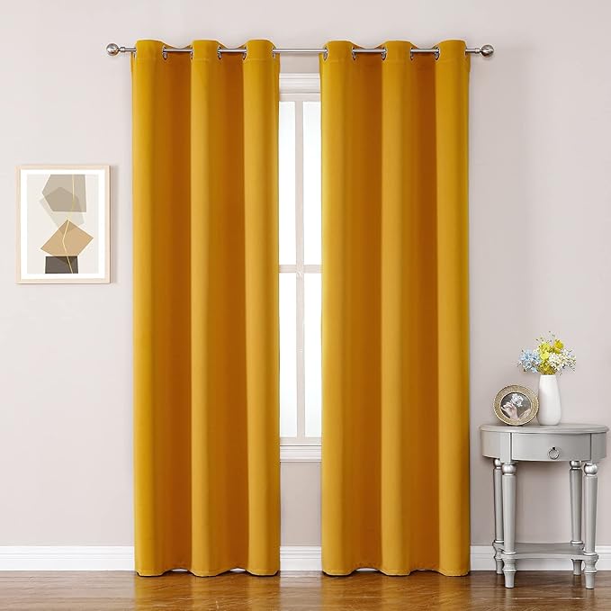 ChrisDowa Grommet Room Darkening Curtains for Bedroom and Living Room - 2 Panels Set Thermal Insulated Blackout Curtains (Mustard Yellow, 42W x 84L)