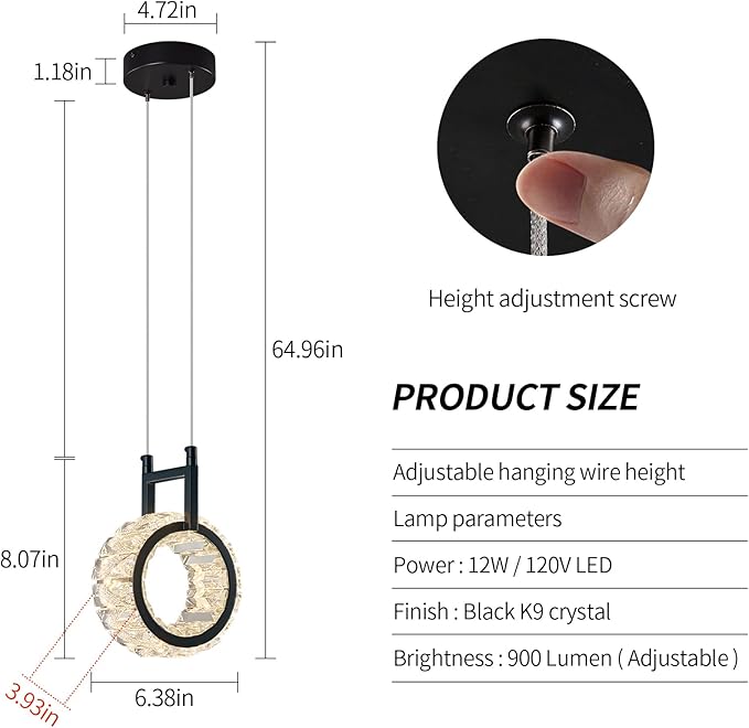 Kitchen Island Mini Light Fixture Modern Led Crystal Pendant Light Black Round