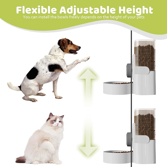 Hanging Cage Automatic Food Water Dispenser, Detachable Auto Gravity 1L Self-Feeding Feeder and Waterer Set, Crate Auto Feeder Dish for Puppy Cats Ferret Bunny Guinea Pig Small Pets (Grey)