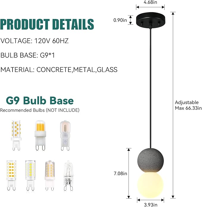 Modern Black 1-Light Concrete Pendant Light Kitchen Island Ceiling Light