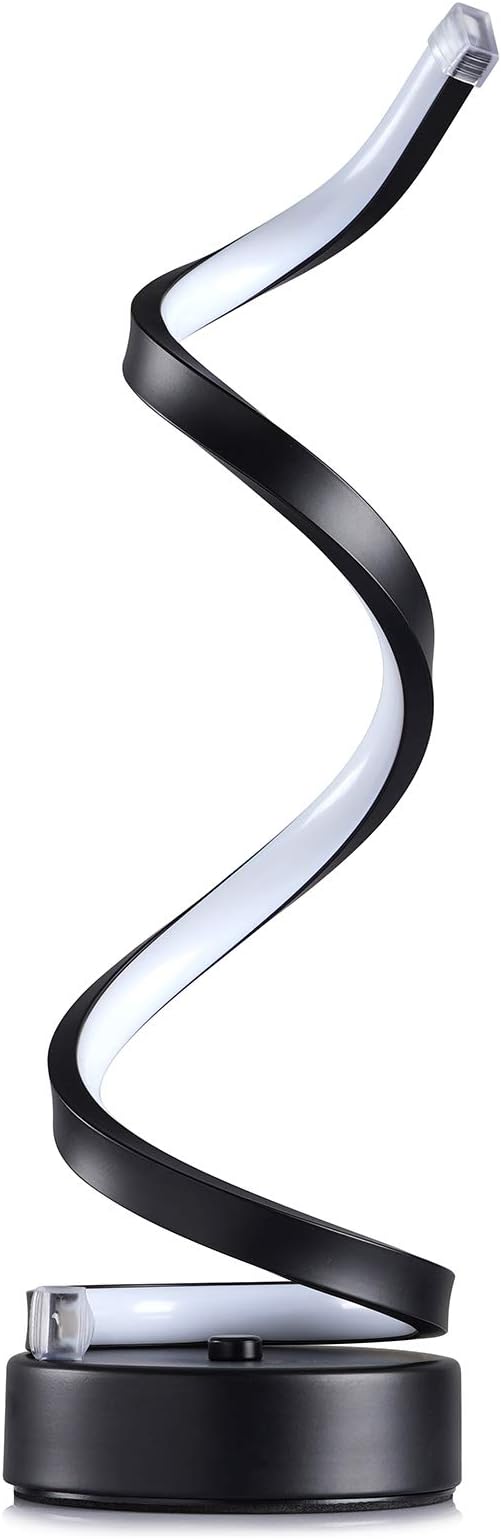 NUÜR Classic Spiral LED Table Lamp Black, Dimmable Metallic Bedside Lamp
