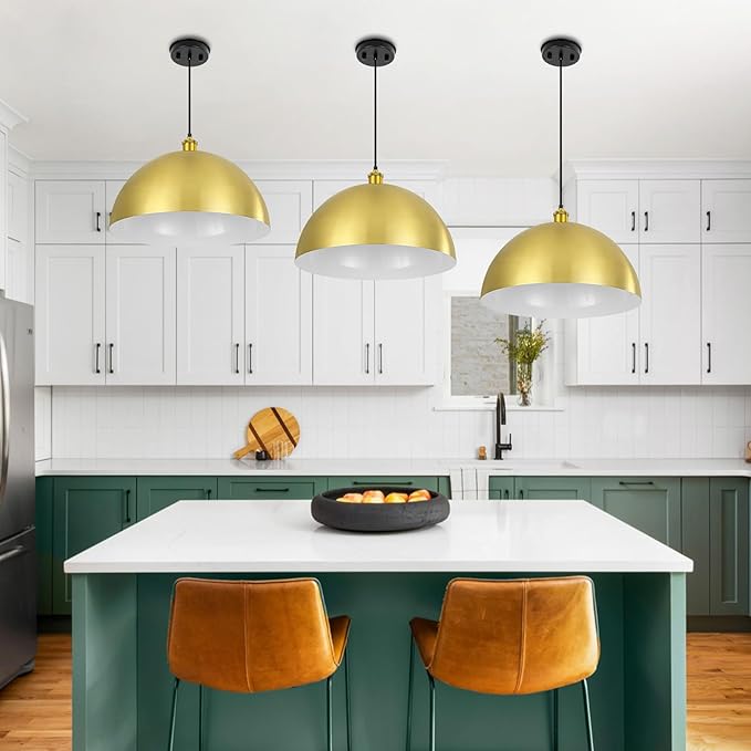 Gold Pendant Light, Elegant Semi-Circular Shade Design, Adjustable Height