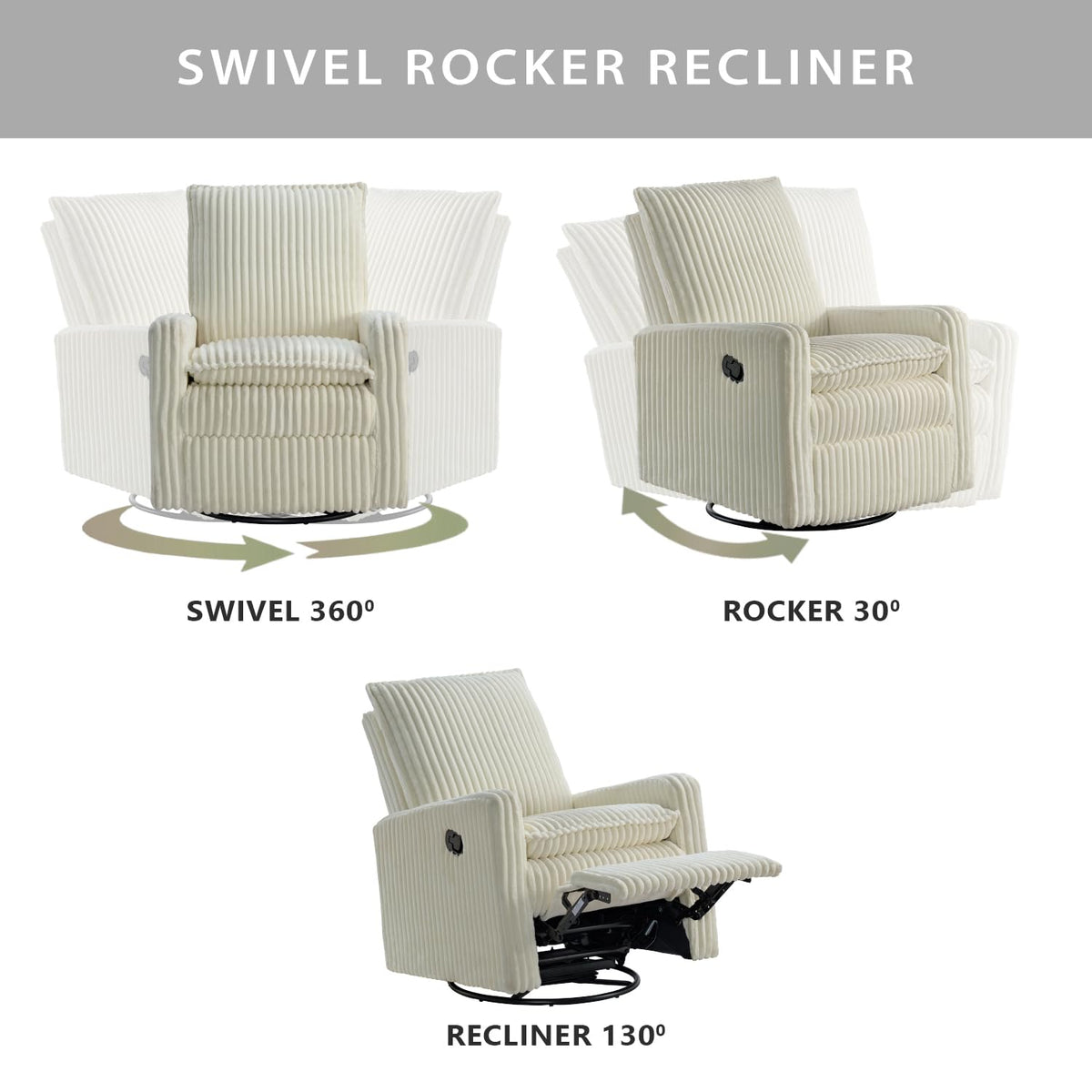 Uptown Upholstered Glider Recliner Rocking Chair 360° Swivel for Nursery and Living Room