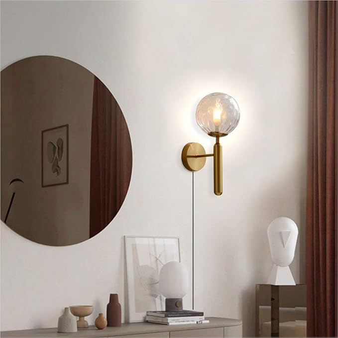 KCO Lighting Plug in Globe Wall Light Vintage Industrial Wall Sconce Lighting