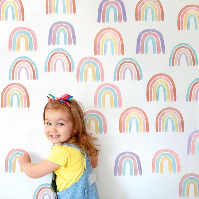 Boho Rainbow Wall Decals for Girls Bedroom 72 Pcs, Rainbow Stickers for Wall Mural Vinyl Peel and Stick DIY Decorations (12 Sheets)