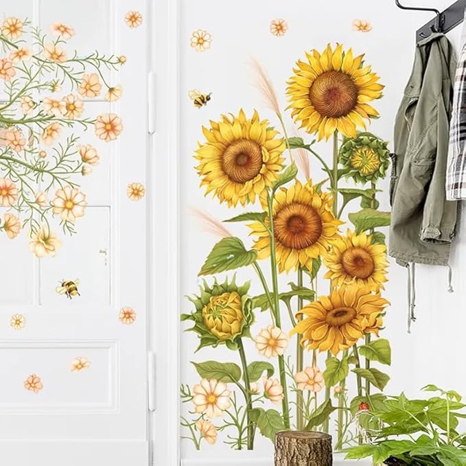 12x36 Inch Set of 2- Floral Wall Decals for Decor, Self Adhesive Vinyl for Home Decor- Gift for Friends for Christmas, Birthday, Thanksgiving, Holiday (Floral #7)