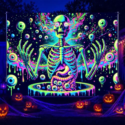Blacklight Tapestry Skull Eyeball Wall Art 78 x 59 Inch