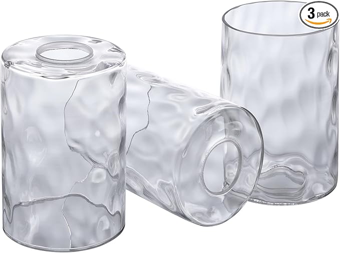 3 Pack Clear Hammered Glass Lamp Shade Replacement, 4in Diameter 6in Tall