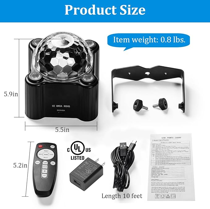 Disco Ball Party Lights Sound Activated Strobe DJ Stage Lighting
