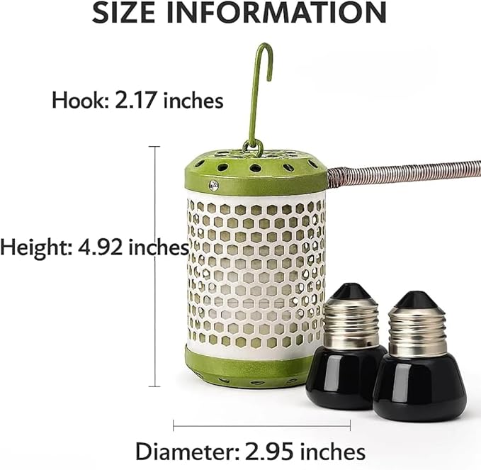 MANON ROSA Bird Cage Heater for Parakeets Chickens Parrots - Thermostatic Socket, Non-Light Emitting Lamp with 2 Ceramic Bulbs (E27 110V) - Small Pet Winter Warming Equipment(50W&100W)