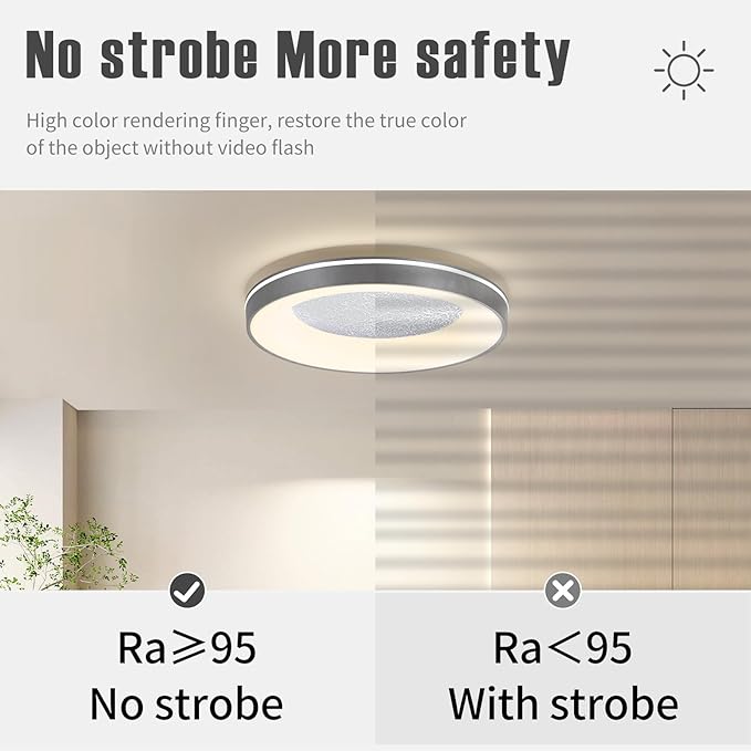 LED Flush Ceiling Light, 19in Grey Round Ceiling Light Dimmable