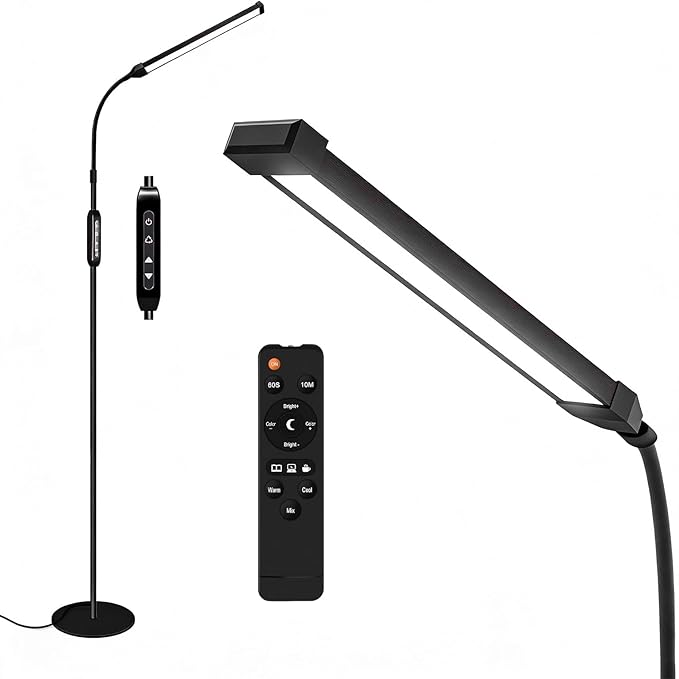 Dimmable LED Floor Lamp for Living Room, Adjustable Lash Light, Timer Light