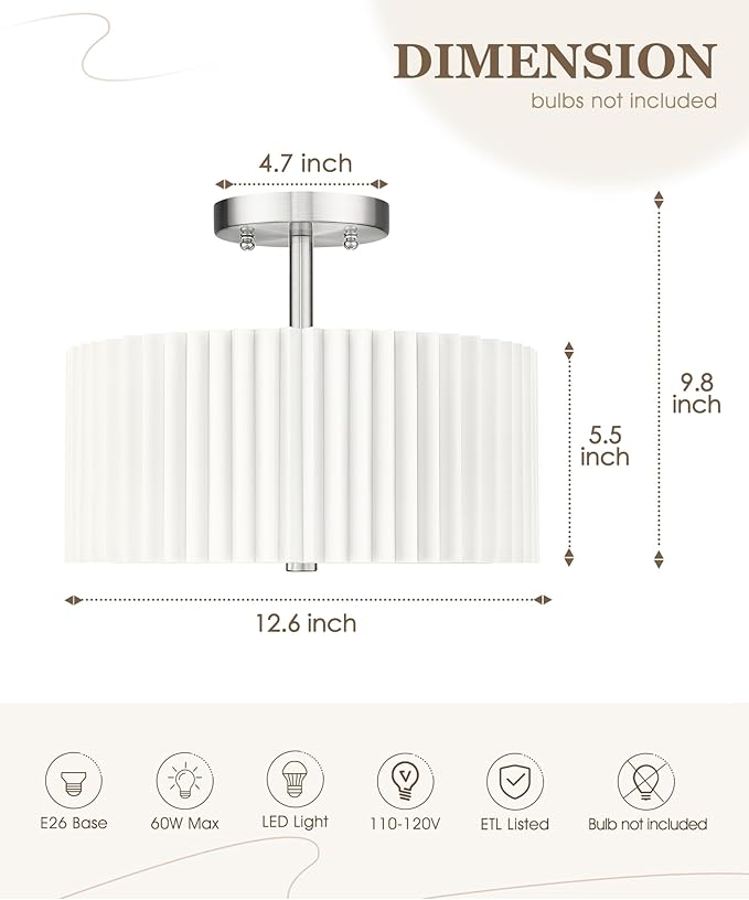 Semi Flush Mount Ceiling Light, 3-Light 12.5" Ceiling Light Fixture