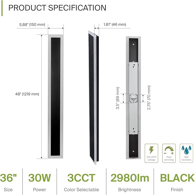 ASD LED 48" Long Wall Mount Light Fixture, Outdoor & Indoor Linear Sconce | 3CCT