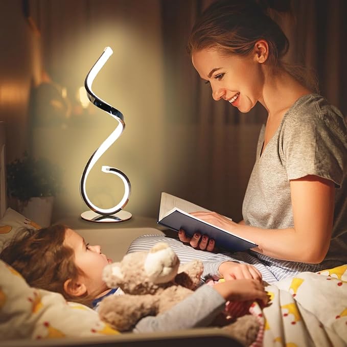 Modern Spiral LED Table Lamp, Stepless Dimmable Bedside Table Lamps