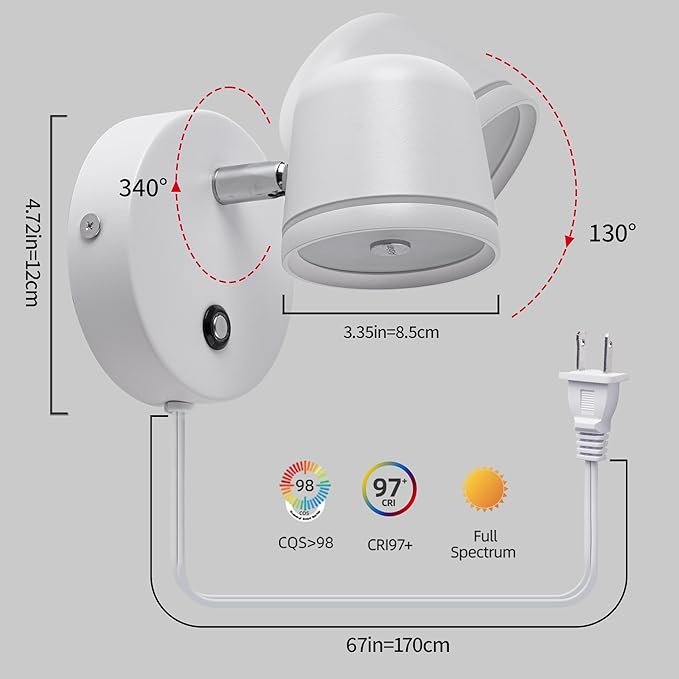 Aisilan Plug in Wall Sconce, Touch Dimmable Wall Light