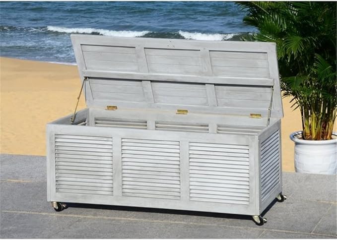Safavieh PAT7038B Outdoor Collection Elina Grey Wash 47.2" Cushion Deck Box