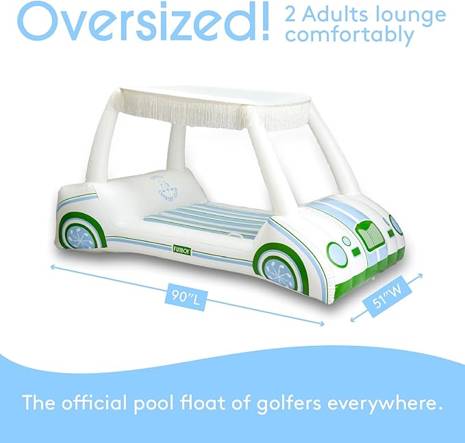 FUNBOY Country Club Golf Cart Pool Float, Two Cup Holders, Removable Fringe Shade, Float for Summer Pool Party and Entertainment