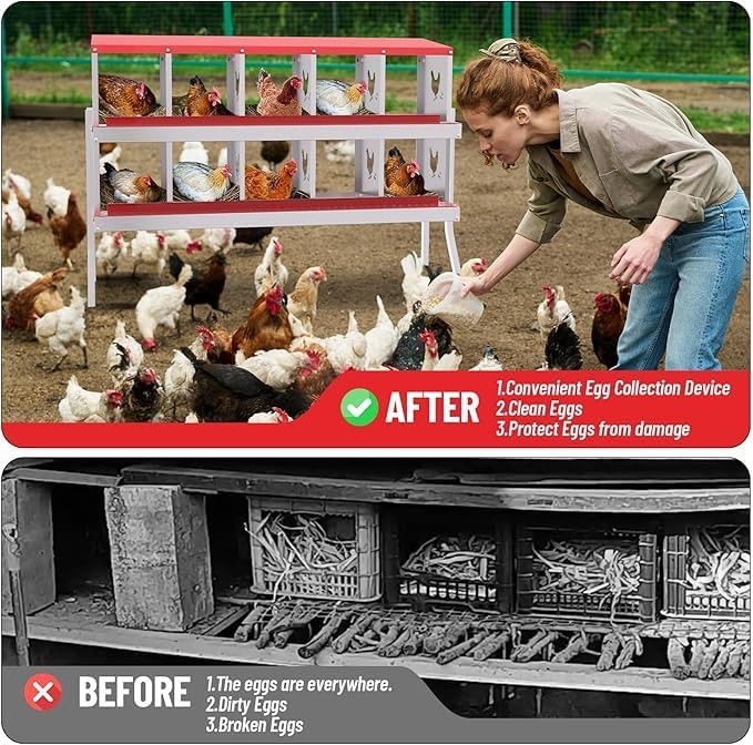Chicken Nest Box, 10-Compartment Egg-Laying Box, Metal Hen House, Convenient for Collecting Eggs - Ventilated Poultry House Equipment - Suitable for Hens, Ducks Red,with Stand
