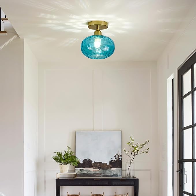 Blue Glass Semi Flush Mount Ceiling Light