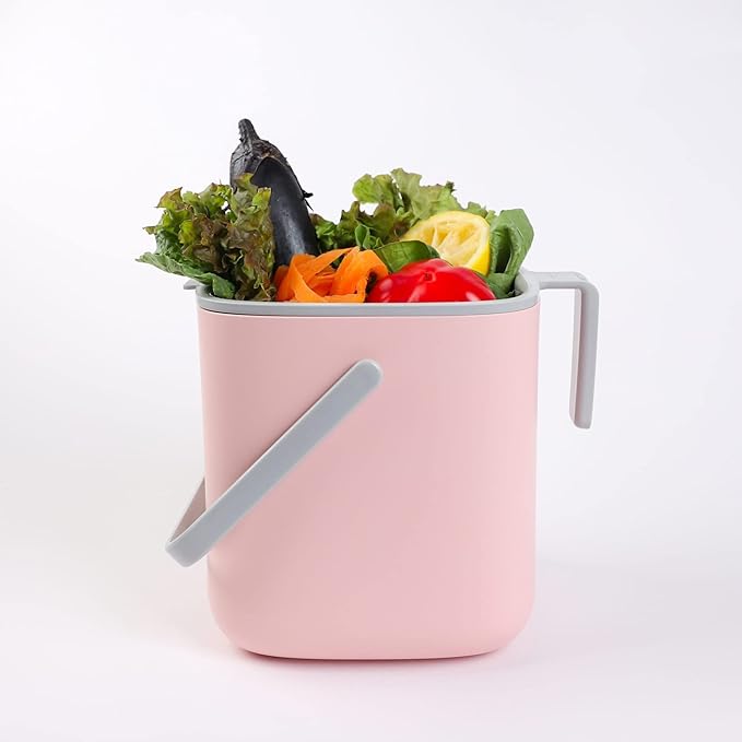 BLUE GINKGO Kitchen Compost Bin [2.6L / 0.69 GAL] – Filter-Free, Odor-Tight Countertop Food Waste Pail with Handles (Made in Korea, Pink)