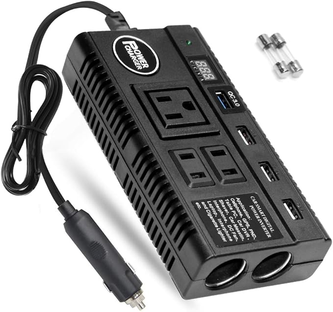Car Power Inverter 120W 12V 24V DC to 110V AC 4 USB Ports Car Charger Adapter with 3 AC Outlets Dual Cigarette Lighter, Digital LED Display Quick Charging 3.0 for Phones Tablets PC Laptops (120W)