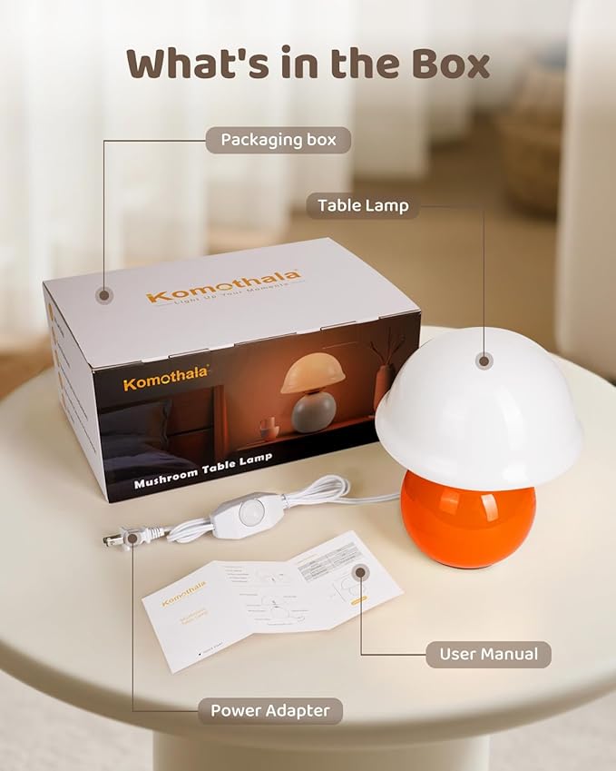 Mushroom Table Lamp for Bedroom, Cozy Bedside Lamp