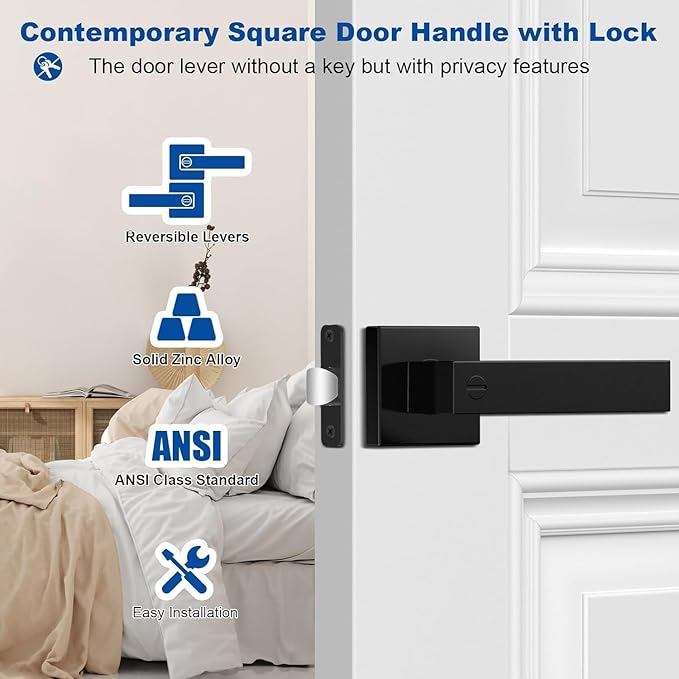 Estmoon 5 Pack Matte Black Door Handles Interior Door Knobs, Home Improvement