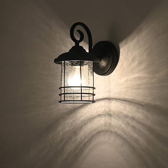 MICSIU Textured Black Outdoor Wall Light 2 Pack, 10 Inch Exterior Wall Lantern