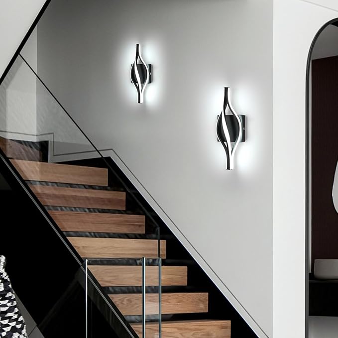 DELIPOP Modern Wall Sconces, Spiral LED Wall Sconce Lighting, 6500K Cool White