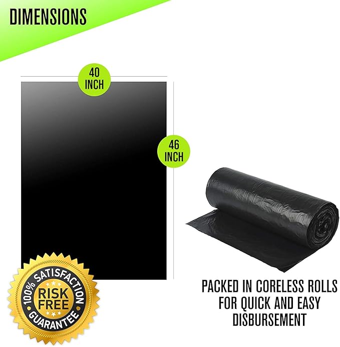 Aluf Plastics 40-45 Gallon Trash Bags (2 MIL - Pack of 50) 40" x 46" - Large Heavy Duty Can Liners - Plastic Black Garbage Bags for Lawn, Leaf, Contractor, Yard, Outdoor use