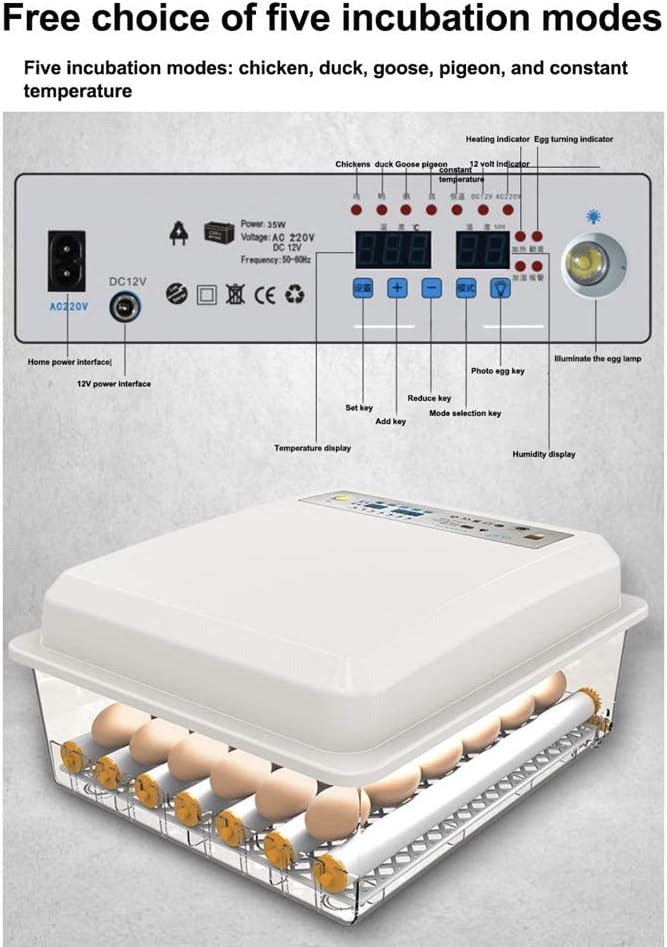 Digital Incubatores,Egg Incubator with Automatic Turning Function, Digital Automatic Hatcher with Temperature Control,for Egg Duck Egg Bird Egg Turkey Eggs Home, White-45 Egg