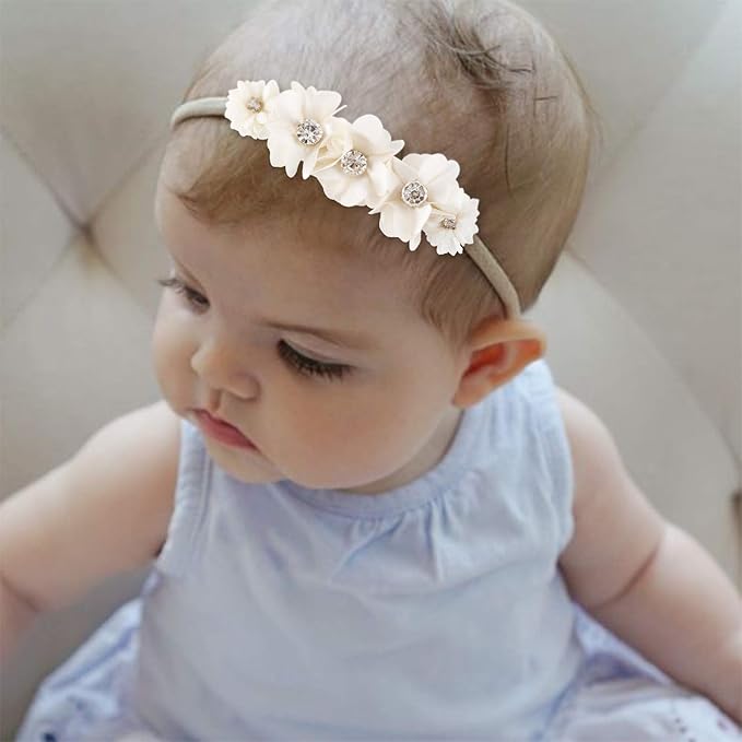 cherrboll 3pcs Baby Girl Flower Headbands, Super Soft & Stretchy Nylon Floral Hairbands for Newborn Toddler