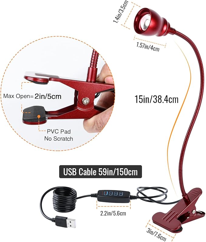 Zoomable Clip on Light, Clamp Reading Light