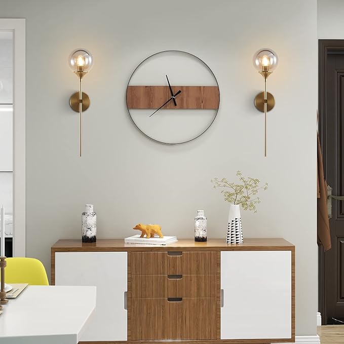 KCO Lighting Smoke Gray Glass Globe Wall Sconce Modern Gold Long Pole Wall
