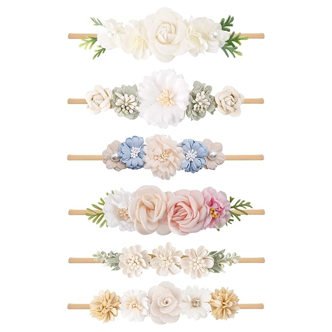 Baby Girl Headbands Nylon Flower Elastic Hairbands 6pcs Hair Accessories Gift for Newborn Infant Toddlers