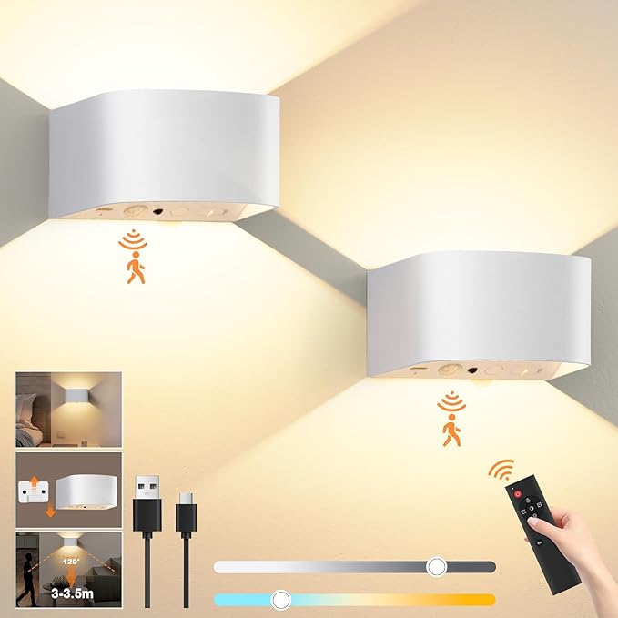 Motion Sensor Wall Light with Remote Control, 3-Color Temperature Adjustable