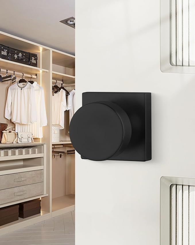 Haidms Matte Black Door Knobs Passage, Heavy Duty Square Matte Black Hall and