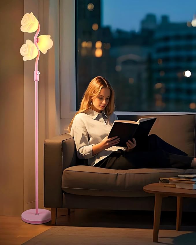 Dimmable Pink Floor Lamp, Unique Cute Flower Standing Lamps