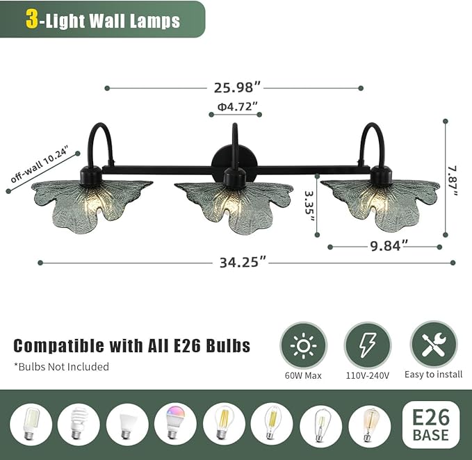 Black Bathroom Vanity Light mid Century Wall Sconce 3-Light Bathroom Wall Light