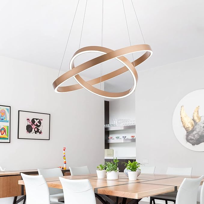 MADEM Modern LED Chandelier 2-Ring Circular Dimmable Pendant Light Contempoary